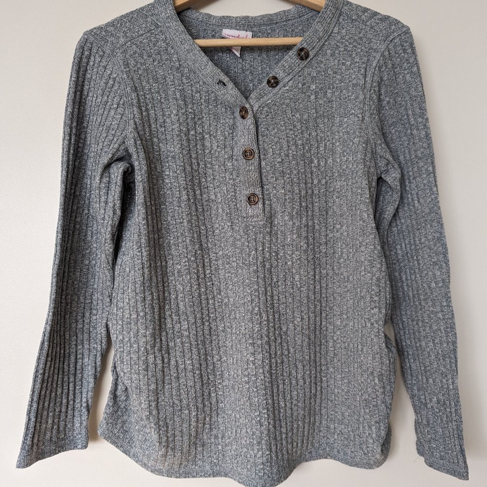 Blue maternity and nursing friendly sweater